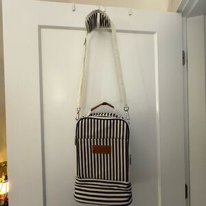 Adorable white and navy striped wine cooler bag